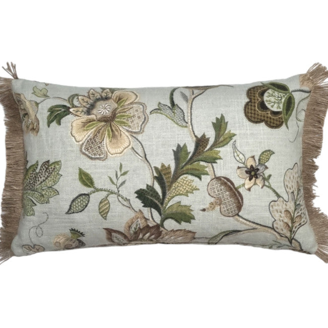 Spring Jacobean Floral Indoor Rectangle Cushion Cover with Fringing