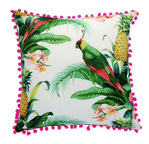 Tommy bahama tropical bird and pineapple with pom poms outdoor cushion cover