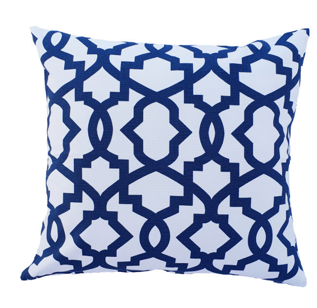 White and Blue Geometric Indoor Cushion Cover