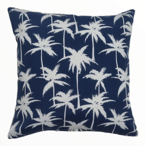 Navy Blue and White Palm Outdoor Cushion Cover