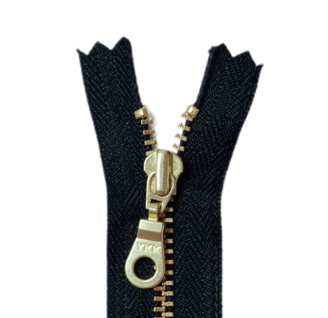 YKK Metal Zip Black with Gold Donut Pull # 4.5 - Colour 580