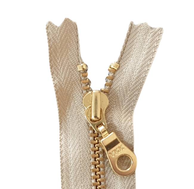 YKK Metal Zip Khaki with Gold Donut Pull - Colour 010