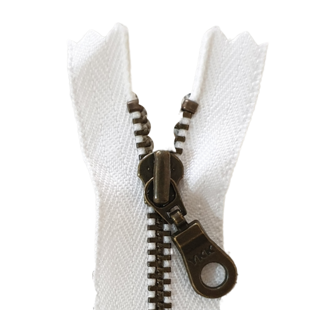 YKK Metal Zip White with Bronze Donut Pull - Colour 501