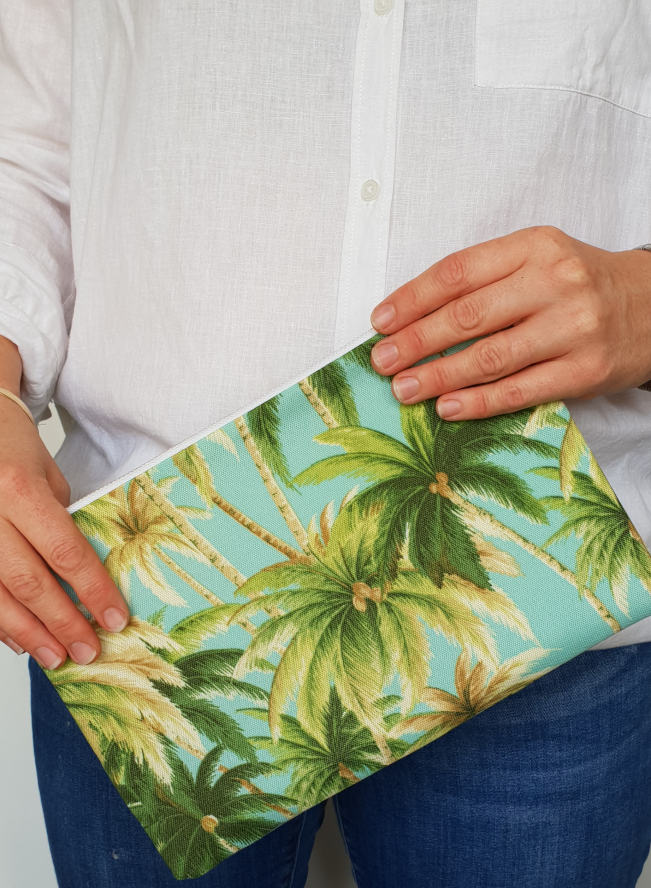 Aqua Artisan Palms Fabric Clutch