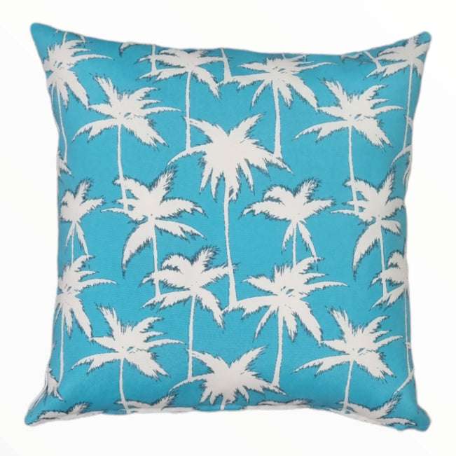 Aqua and White Palm Outdoor Cushion Cover