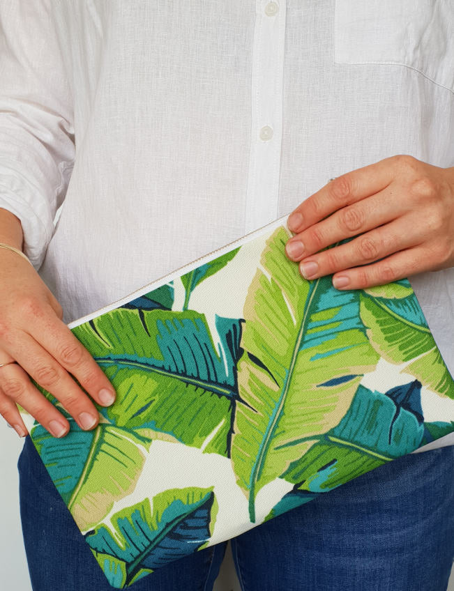 Tropical Banana Leaves Fabric Clutch