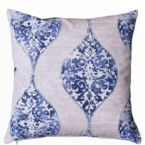 Beige and Blue Damask Indoor Cushion