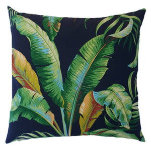 Black Tropical Banana Leaves Outdoor Cushion Cover