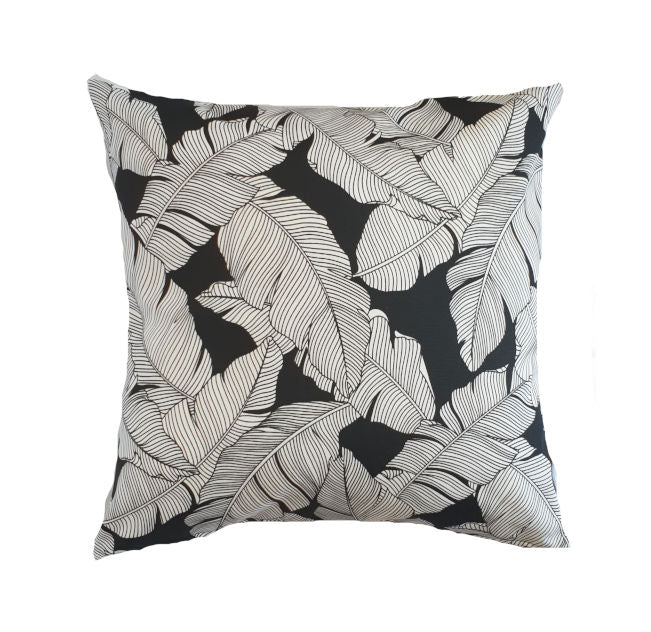 Black and White Palm Leaves Outdoor Cushion Cover