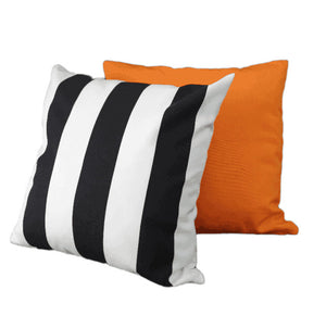 Black and white stripe and solid orange outdoor cushion covers