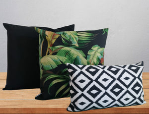 Black Diamond And Tropical Banana Leaves Outdoor Cushion Collection