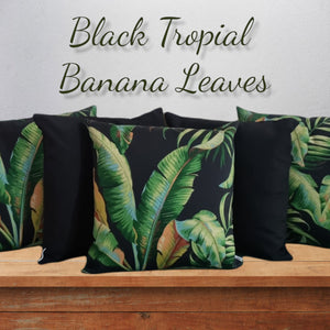 Black Tropical Banana Leaves Outdoor Cushion Collection