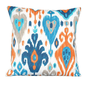 Blue and Orange Pasco Ikat Outdoor Cushion Cover