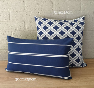 Navy Blue and White Pin Stripe Hamptons Style Horizontal Cushion Cover