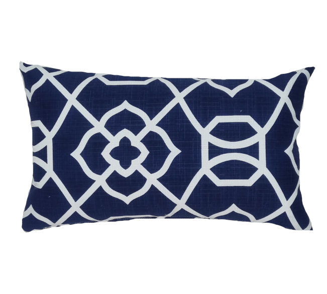 Blue and White Geometric Hamptons Indoor/Outdoor Cushion Cover