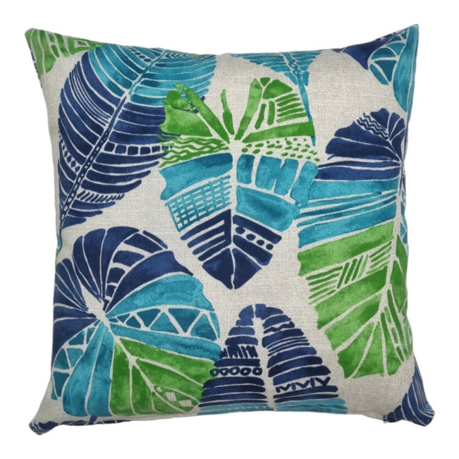 Blue Green Caribbean Leaves Outdoor Cushion Cover