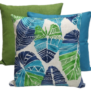 Blue Green Caribbean Leaves Outdoor Cushion Cover