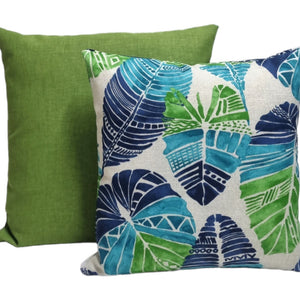 Blue Green Caribbean Leaves Outdoor Cushion Cover