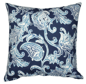 Blue Hamptons Style Paisley Floral Indoor Cushion Cover