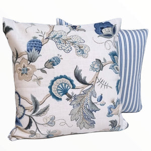 Blue Jacobean Floral and Catalina Blue Stripe Indoor Cushions