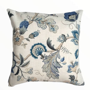 Blue Jacobean Floral Indoor Cushion Cover