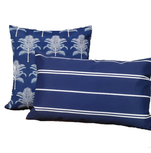 Blue Palms and Navy Pinstripe Outdoor Cushions