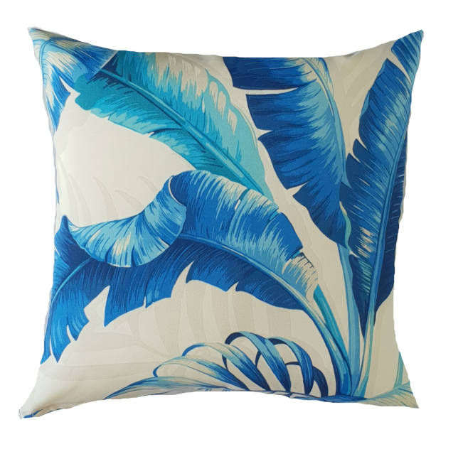 Blue Tropical Banana Leaves Outdoor Cushion Cover