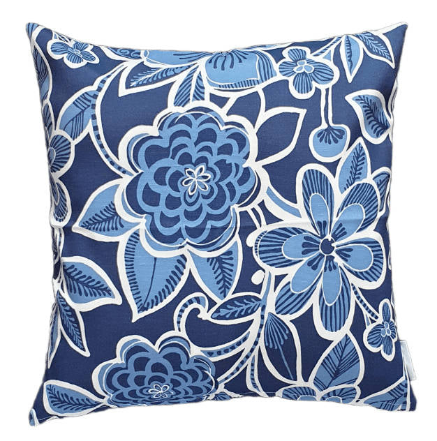 Bold Blue and White Flowers Outdoor Cushion Cover