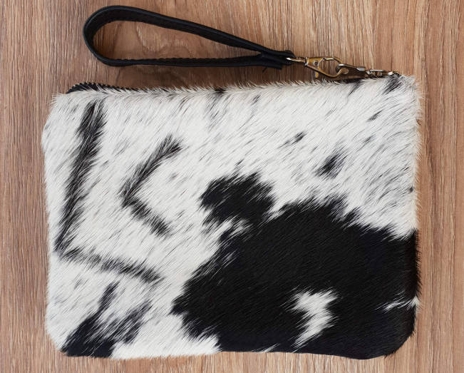 Black and White Cowhide Leather Mini Clutch