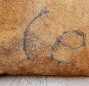 Brown and White Brindle Cowhide 45cm Cushion cover with brand