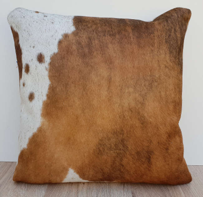 Tan Brown and White Cowhide Cushion 45cm