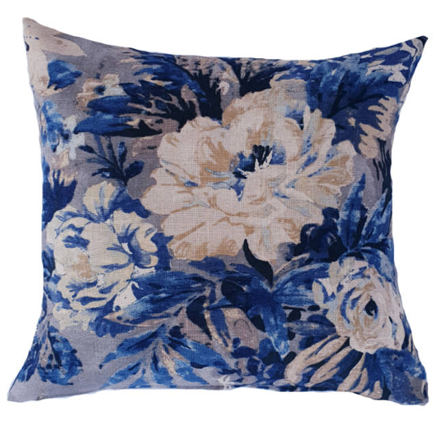 Indigo Blue Hamptons Style Floral Indoor Cushion Cover