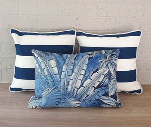Cobalt Navy and White Horizontal Striped Outdoor Cushion Cover