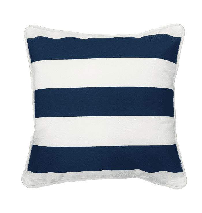 Cobalt Navy and White Horizontal Striped Outdoor Cushion Cover