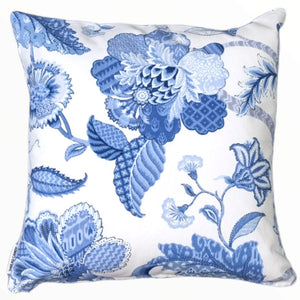 Crisp White and Blue Floral Hamptons Cushion