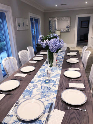 Crisp White and Blue Hamptons Style Floral Table Runner