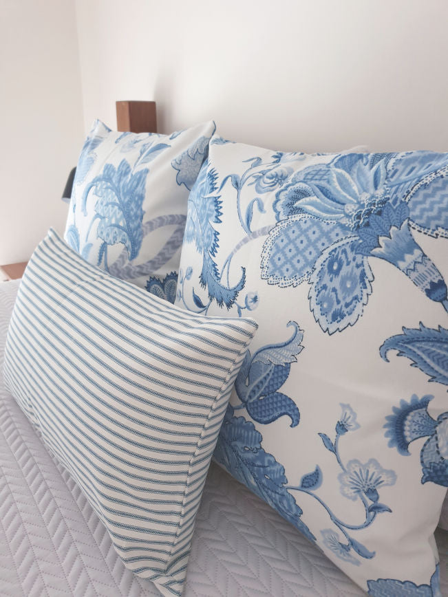 Crisp White and Blue Jacobean Cushion Collection