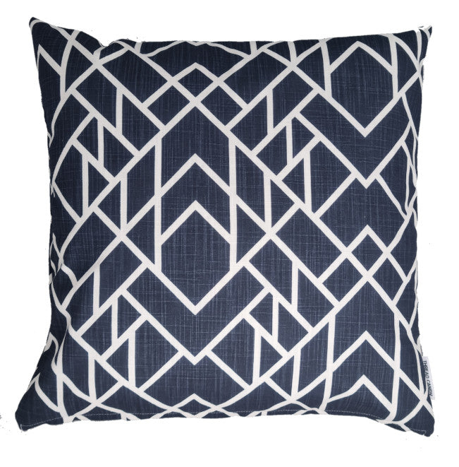 Denim Navy and White Geometric Indoor Cushion Cover