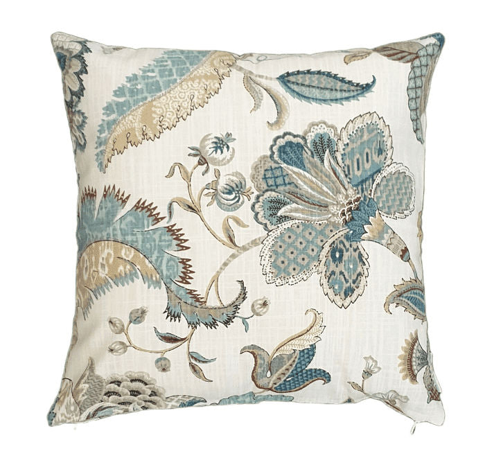 French Blue Jacobean Floral Indoor Cushion Cover