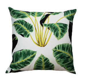 Black and Green Tropical Leaves Indoor Cushion Cover