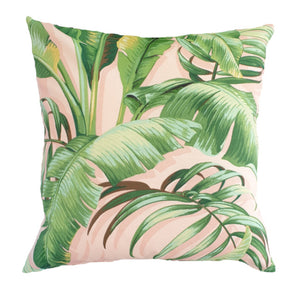 Green and Pink Tropical Banana Leaves Outdoor Cushion Cover