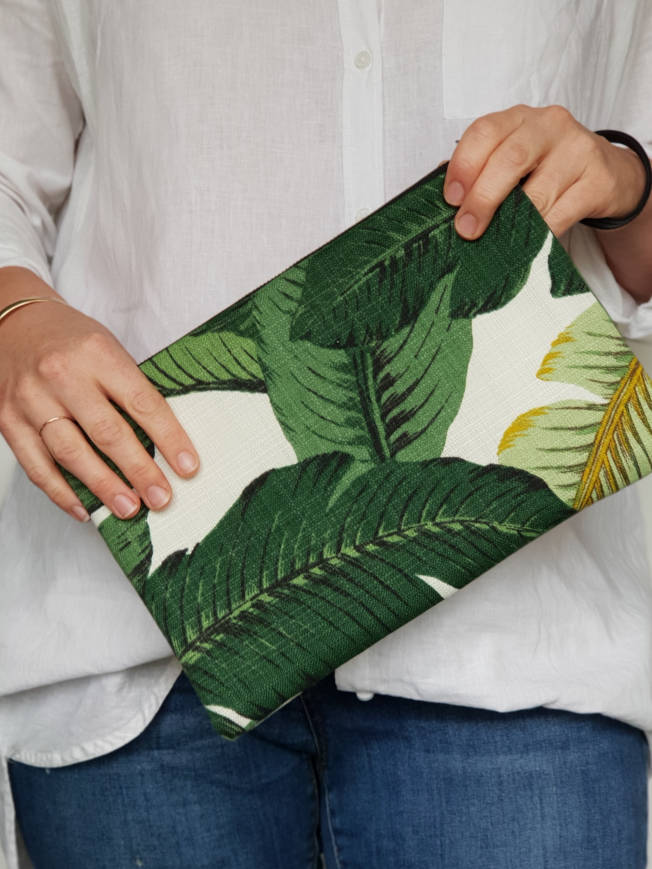 Green Palms Fabric Clutch