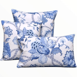 Crisp White and Blue Floral Hamptons Style Cushion
