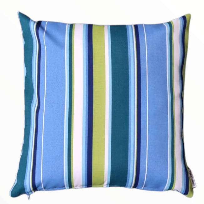 Lime Green Blue Stripe Outdoor Cushion Cover