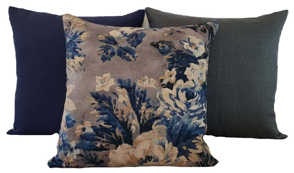 Indigo Blue Linen Indoor Cushion FREE Shipping Thread Candy