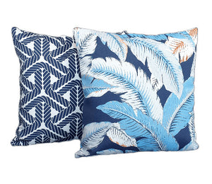 Nautical Rope Hamptons Style Outdoor Cushion with Blue and White Swaying Palms Cushion