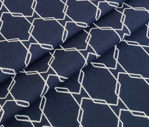 Navy and White Geometric Fabric