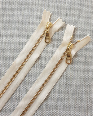 YKK Metal Zip Off White Cream with Gold Donut Pull - Colour 099