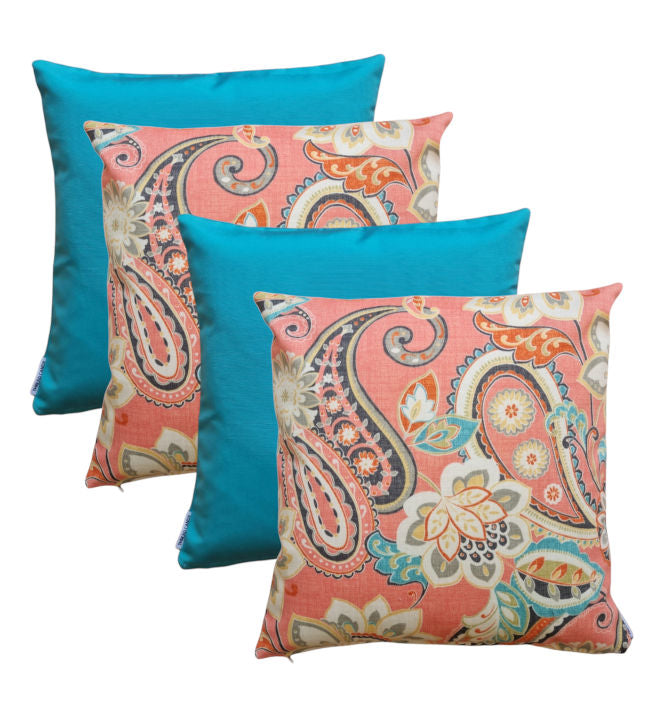 Peach Blue Paisley Outdoor Cushion Cover