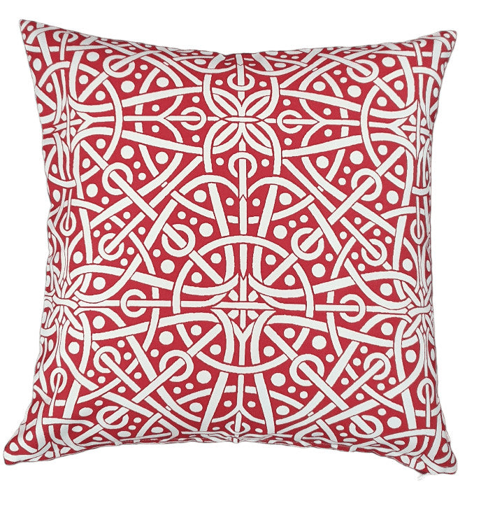 Red and White Tribal Circles Outdoor Cushion Cover